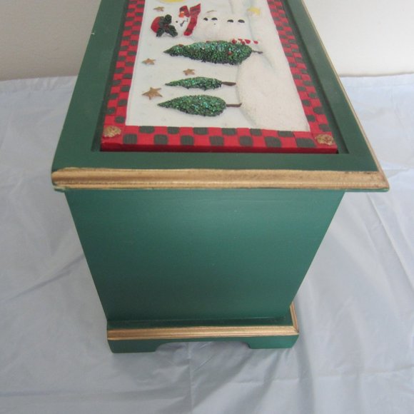 Christmas Holiday Wood Painted Snowman Small 6 Drawer Jewelry Trinket Box - Picture 8 of 11